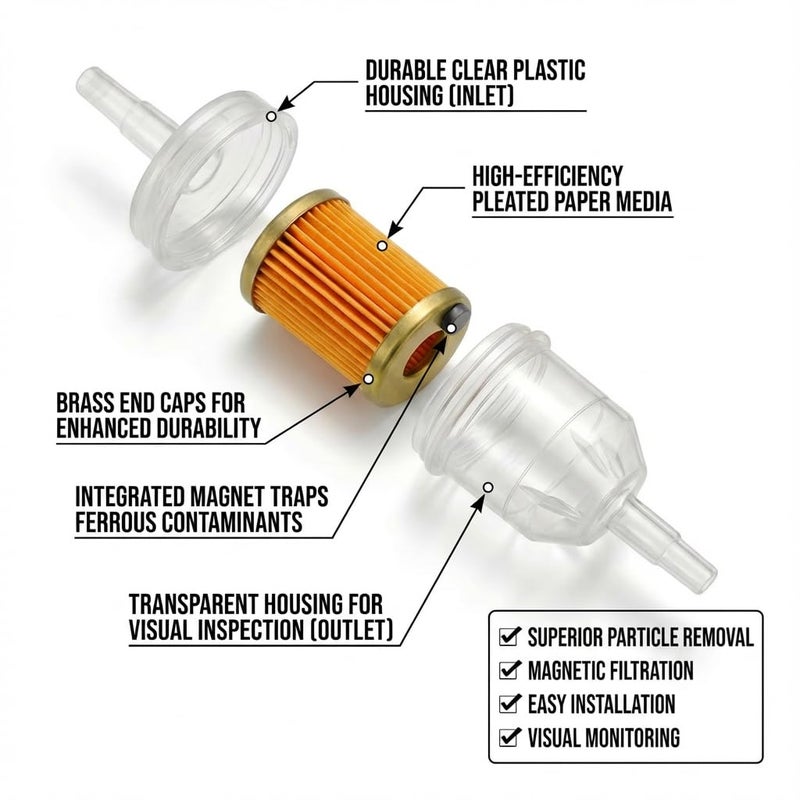 CocoMocart Gas Inline Fuel Filters with magnet for Kawasaki Kohler Briggs & Stratton John Deere 1/4 Inch x 5/16 Inch (Pack of 10) - Image 4